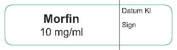 Produktbild - 62556 - Etikett Morfin 10mg/ml PHARMAGL RP31 vit/svart 12x50mm 500st/rulle