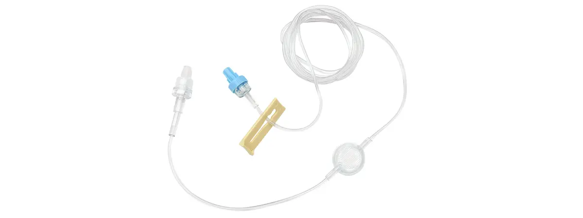 Produktbild - VF000181037 - Förlängningsslang NRFit gulrandig med 0,2 mikron filter anti-siphon och klämma 229cm 50-pack