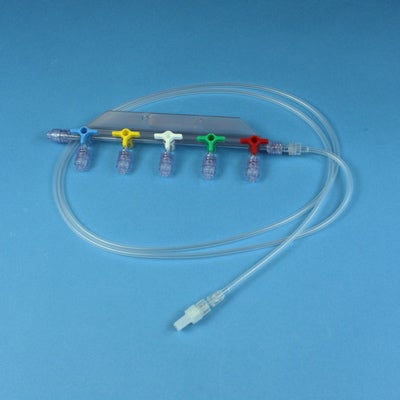 Produktbild - VF000132334 - Kranblock med 6 injektionsmembran roterande luer-lock 150cm slang