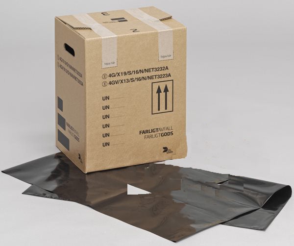 Produktbild - 80660 - Kartong för kemiskt avfall inklusive säck 38L 338x270x420mm