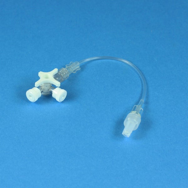 Produktbild - 62149 - 3-vägs infusionskran med slang och mikroslang luer-lock vit 15cm