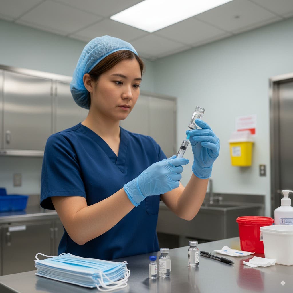 AI-genererad illustration från sjukhusmiljö som visar vårdperson.