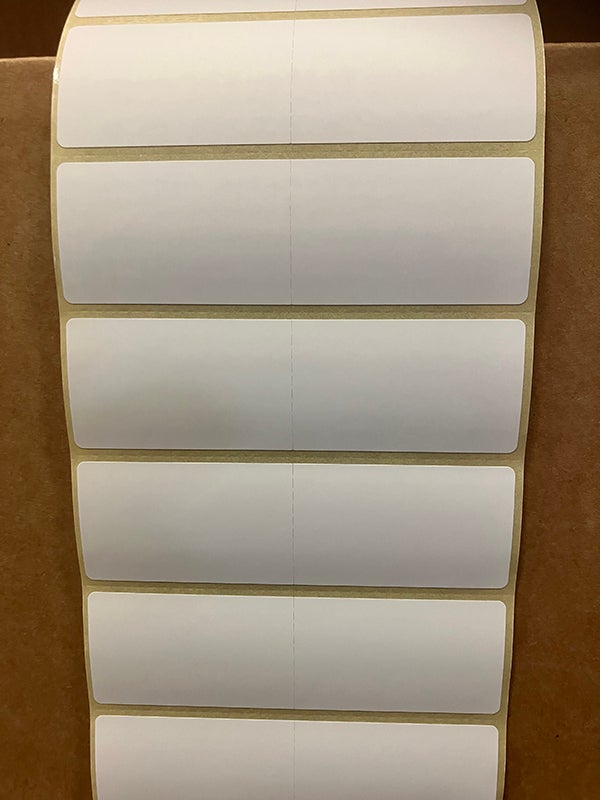 Produktbild - 62707 - Etikett thermo permanent för laboratorium perforerad i mitten utan lack med 2mm mellanrum 100x30mm 1000st/rulle