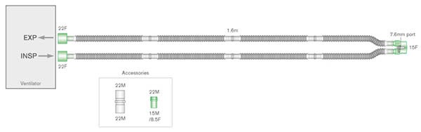 Produktbild - 61766 - Narkosslangset neonatal med Y-stycke knä och samplingsport 10mmx1,6m