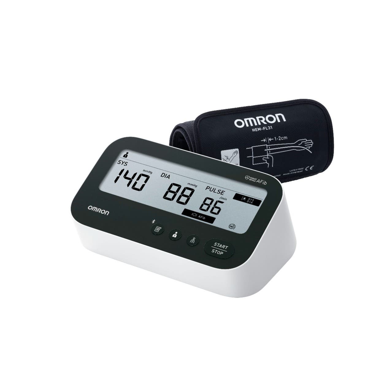 Produktbild - VF7008840 - Blodtrycksmätare komplett automatisk med dubbelmanschett och batteri, med nätadapter, vuxen armomfång 22-42cm