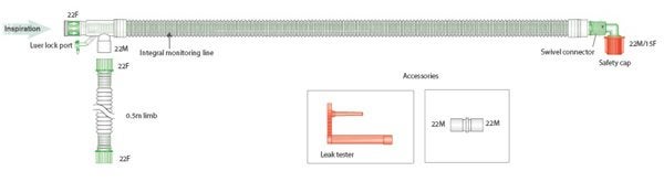 Produktbild - 55490 - Narkos- och respiratorslang coaxial med integrerad samplingslang och förlängningsslang 0,7m 3,2