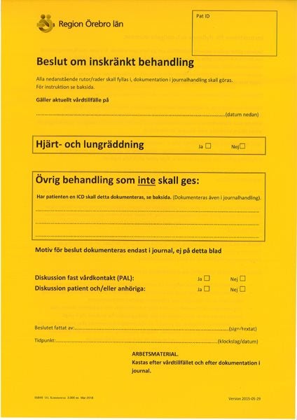 Produktbild - 55849 - Beslut om inskränkt behandling aktuellt vårdtillfälle Region Örebro Län