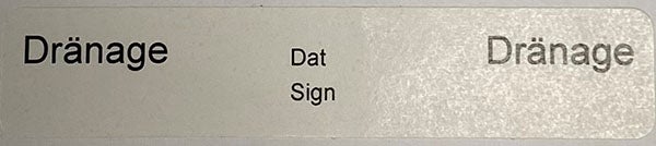 Produktbild - 62626 - Etikett dränage avtagbar impregnerad R100 vit/svart 12x60mm 200st/rulle