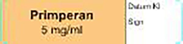 Produktbild - 62598 - Etikett Primperan 5mg/ml färgkodad 12x50mm 500st/rulle