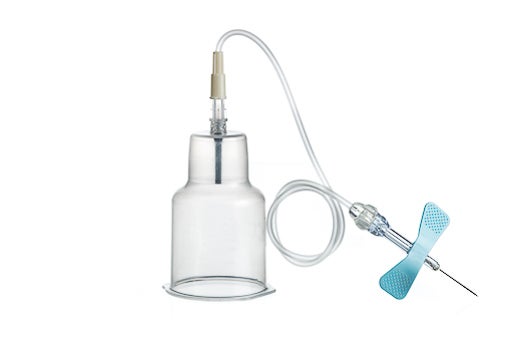 Produktbild 2 - 54771 - Venprovtagningsset med vingkanyl och slang med hätta för blododlingsflaska BACT/ALERT blå 0,6mmx30cm