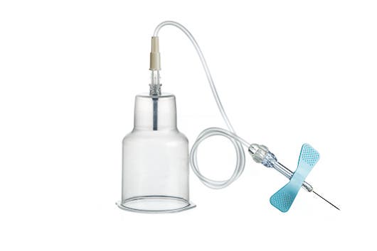 Produktbild 2 - 54771 - Venprovtagningsset med vingkanyl och slang med hätta för blododlingsflaska BACT/ALERT blå 0,6mmx30cm