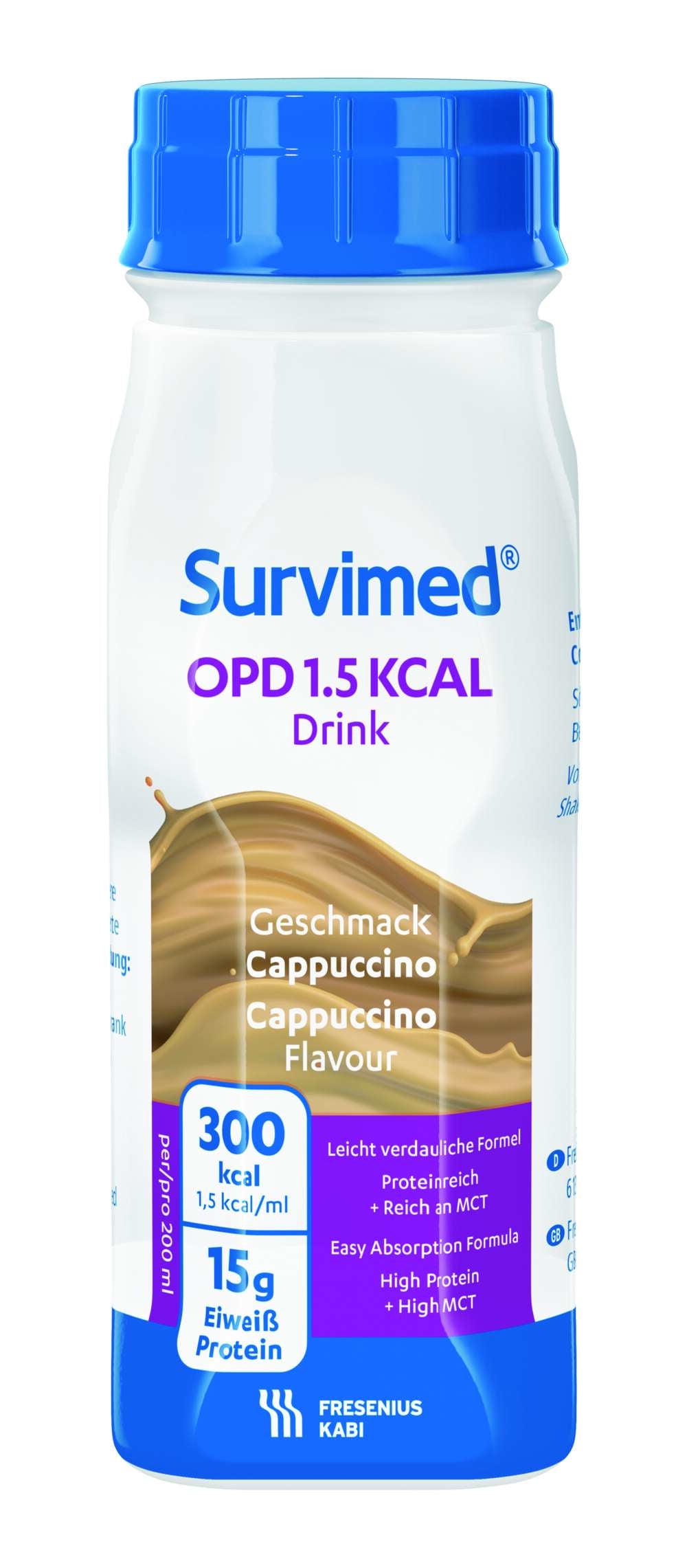 Produktbild - VF000185151 - Survimed kosttillägg protein cappuccino 150kcal/100ml 15g protein/100ml 200ml 4-pack