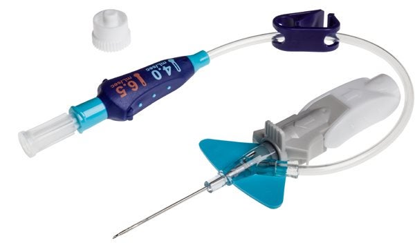 Produktbild - 51637 - Infusionskanyl sluten med slang och stickskydd blå 22G 0,9x25mm 325 PSI