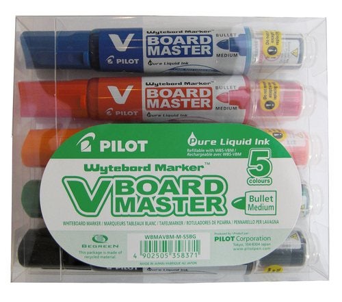 Produktbild - 51149 - Whiteboardpenna konisk grön blå röd svart och orange 2,3mm 5-set