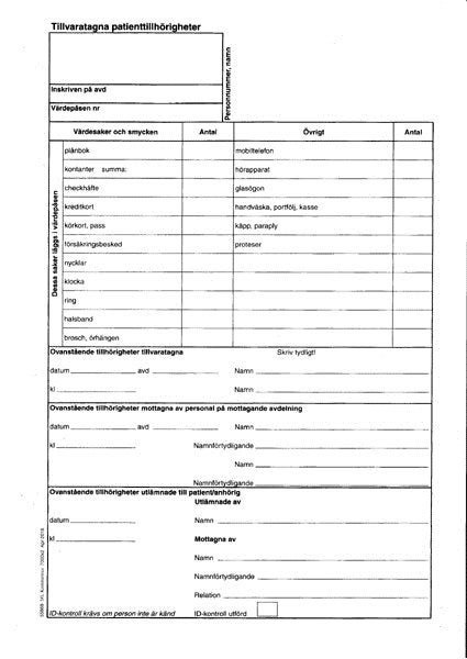 Produktbild - 55868 - Tillvaratagna patienttillhörigheter Region Uppsala