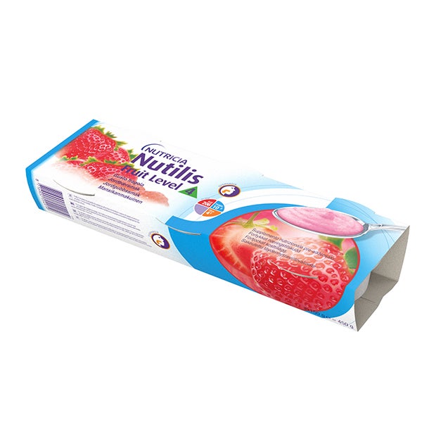 Produktbild - 57754 - Nutilis Fruit kosttillägg för dysfagi pudding jordgubb Nivå 3 137kcal/100g 150g