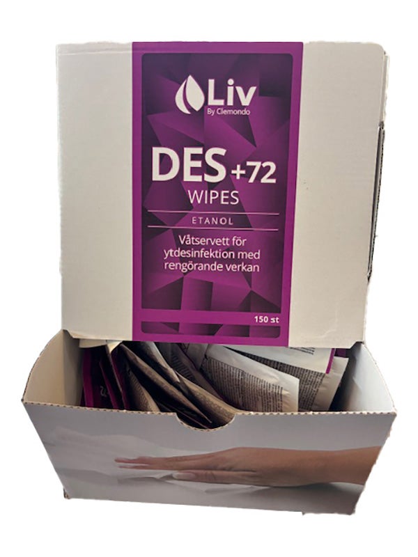 Produktbild - 57224 - Desinfektionsservett med 72% etanol för ytor styckpackad 20x20cm