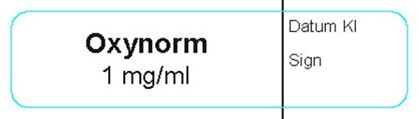 Produktbild - 62561 - Etikett OxyNorm 1mg/ml vit/svart 12x50mm 500st/rulle