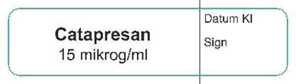 Produktbild - 62547 - Etikett Catapresan 15mikrog/ml vit/svart 12x50mm 500st/rulle