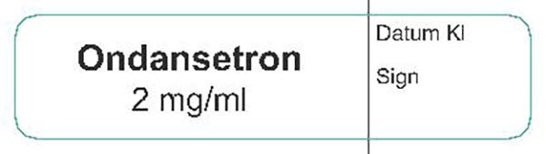Produktbild - 62560 - Etikett Ondansetron 2mg/ml vit/svart 12x50mm 500st/rulle