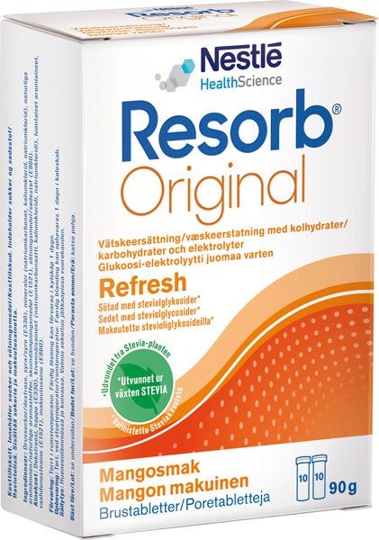 Produktbild - 60014 - Resorb Vätskeersättning mango 90g 2x10 tabletter