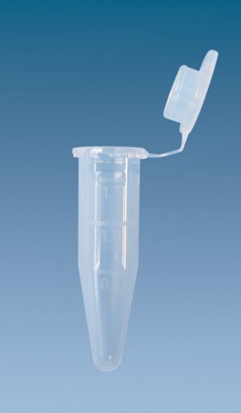 Produktbild - 55756 - Mikrorör koniskt graderat med vidhängande platt lock och skrivfält ofärgat 1,5ml