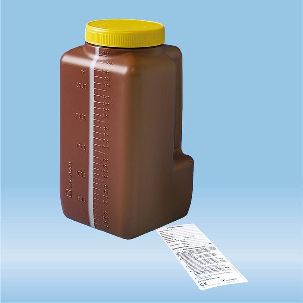 Produktbild - 65148 - Graderad plastflaska med skruvlock och grepp brun HDPE 3000ml
