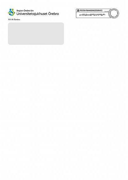 Produktbild - 60872 - Kuvert med fönster fukthäftande A-post Universitetssjukhuset Örebro vit C4V2 100g