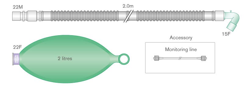 Produktbild 2 - 50263 - Handventilationsset med slang vinkelkoppling blåsa och samplingsslang