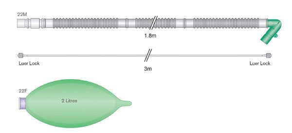 Produktbild - 50263 - Handventilationsset med slang vinkelkoppling blåsa och samplingsslang