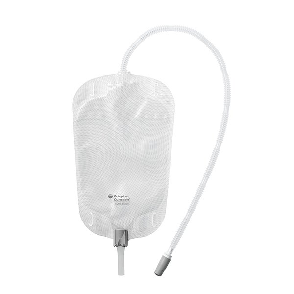 Produktbild - 59603 - Urinpåse ben tömbar flerkammarsystem med fast konnektor 750ml slang 50cm
