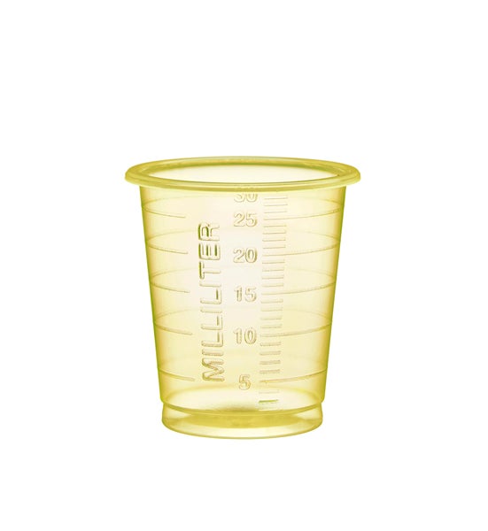 Produktbild - 59774 - Medicinbägare smal förnybar ECO gul plast 30ml 38x42mm
