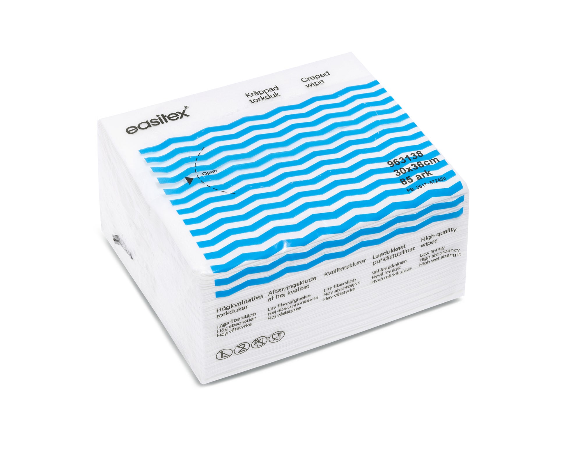 Produktbild - 64333 - Torkduk kräppad ludd- och dammfri högabsorberande vit 30x38cm