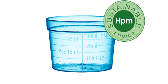 Produktbild - 66105 - Medicinbägare bred förnybar ECO blå plast 30ml Ø47x32mm