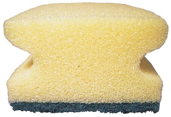 Produktbild - 46765 - Rengöringssvamp med skurnylon och grepp gul/grön 14x7x5cm