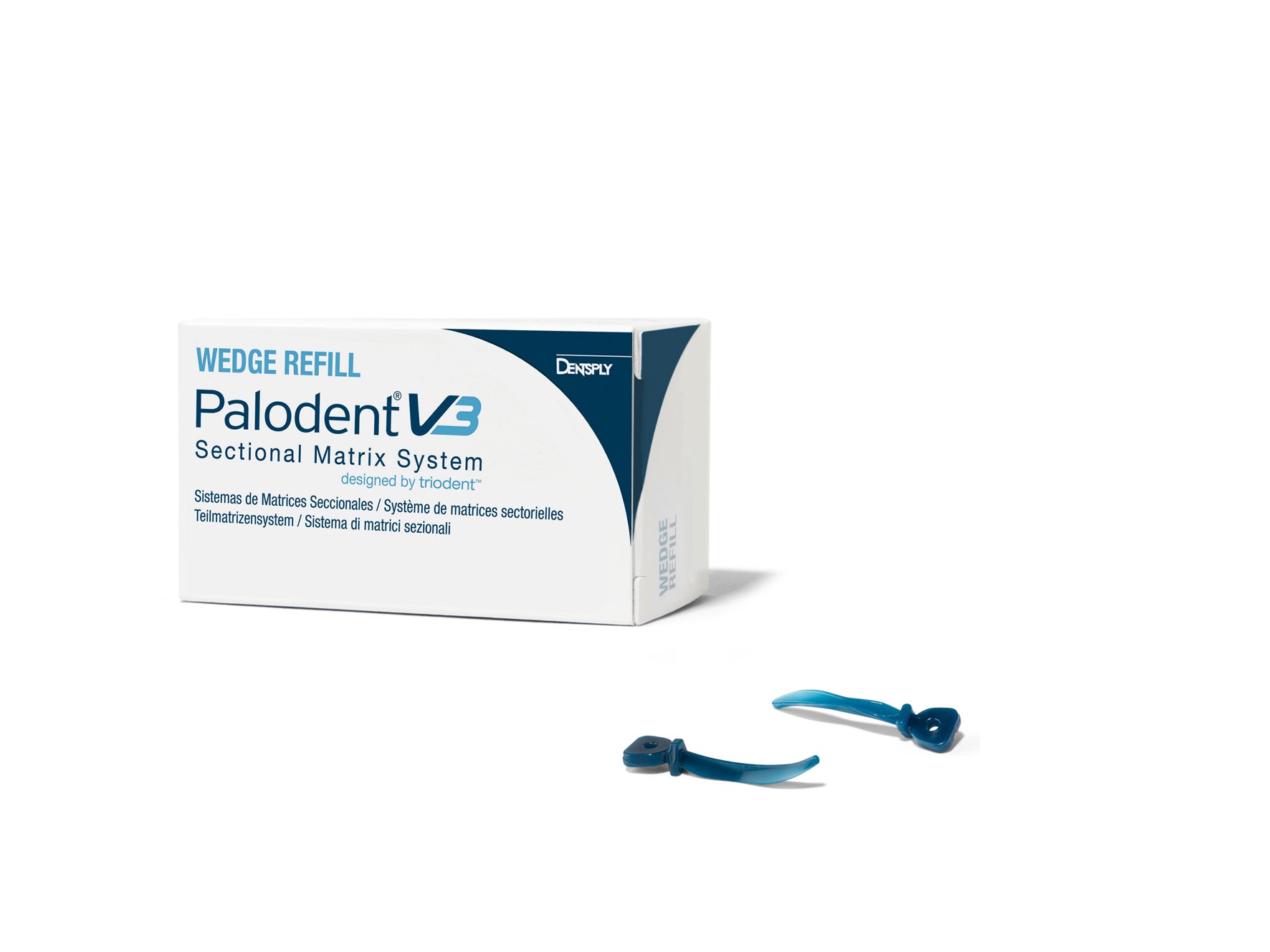 Produktbild - VF000174684 - Sektionsmatris V3 refillset kil anatomisk blå strl S 100-pack