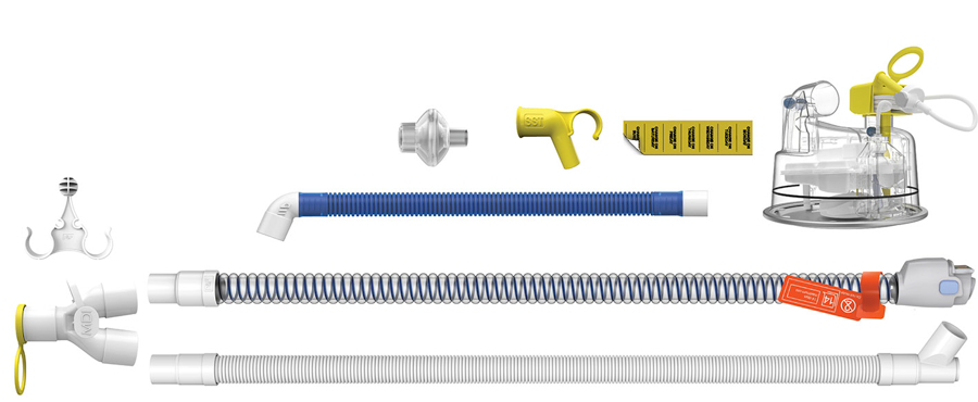 Produktbild - VF000132272 - Slangset andnings dubbel uppvärmd med Airspiral och Evaqua-teknik, med befuktningskammare och filter, för F&P 950 vuxen