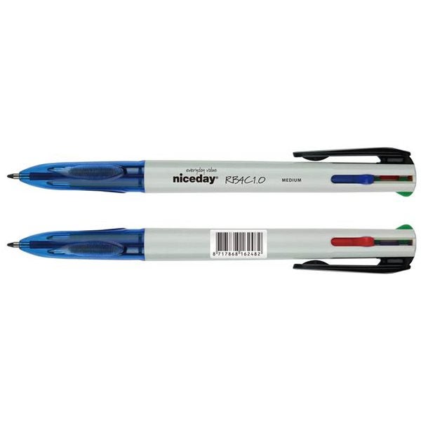 Produktbild - 52051 - Kulspetspenna med tryckmekanism 4 färger (blå röd svart och grön)