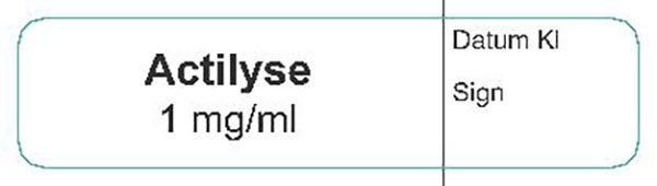 Produktbild - 62609 - Etikett Actilyse 1mg/ml vit/svart 12x50mm 500st/rulle