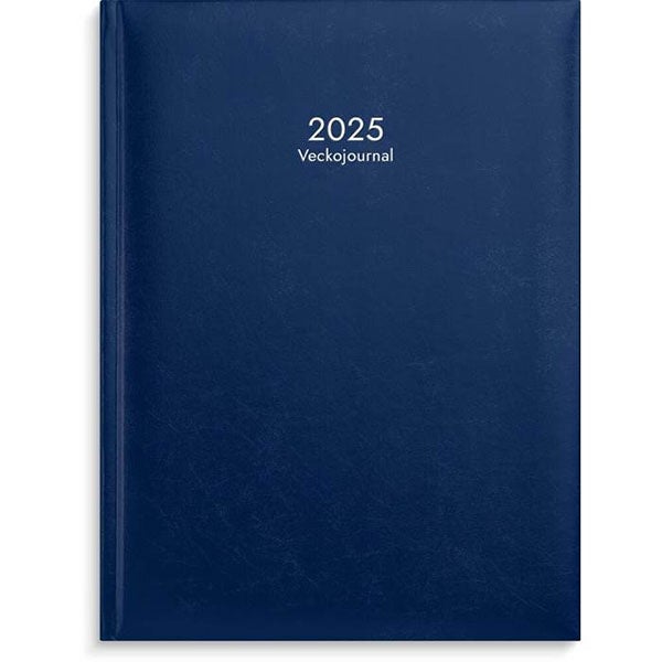 Produktbild 1 - 64908 - Almanacka Dagbok Veckojournal 2025 inbunden 1 vecka/uppslag kvartsindelad kl 8-19 blå 195x260mm