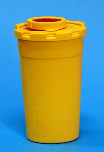 Produktbild - 40675 - Burk för stickande och skärande avfall oval ADR-godkänd 0,2L 135x80x50mm