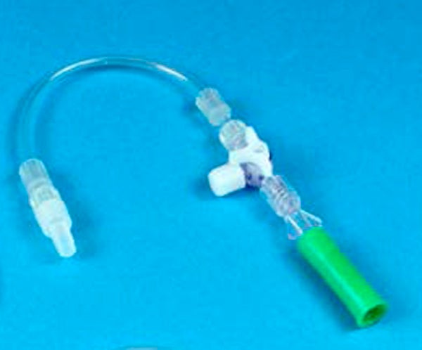 Produktbild - 42816 - Förbindelseslang för nefrostomi med grön kona ROT luer-lock och 3-vägskran 15cm