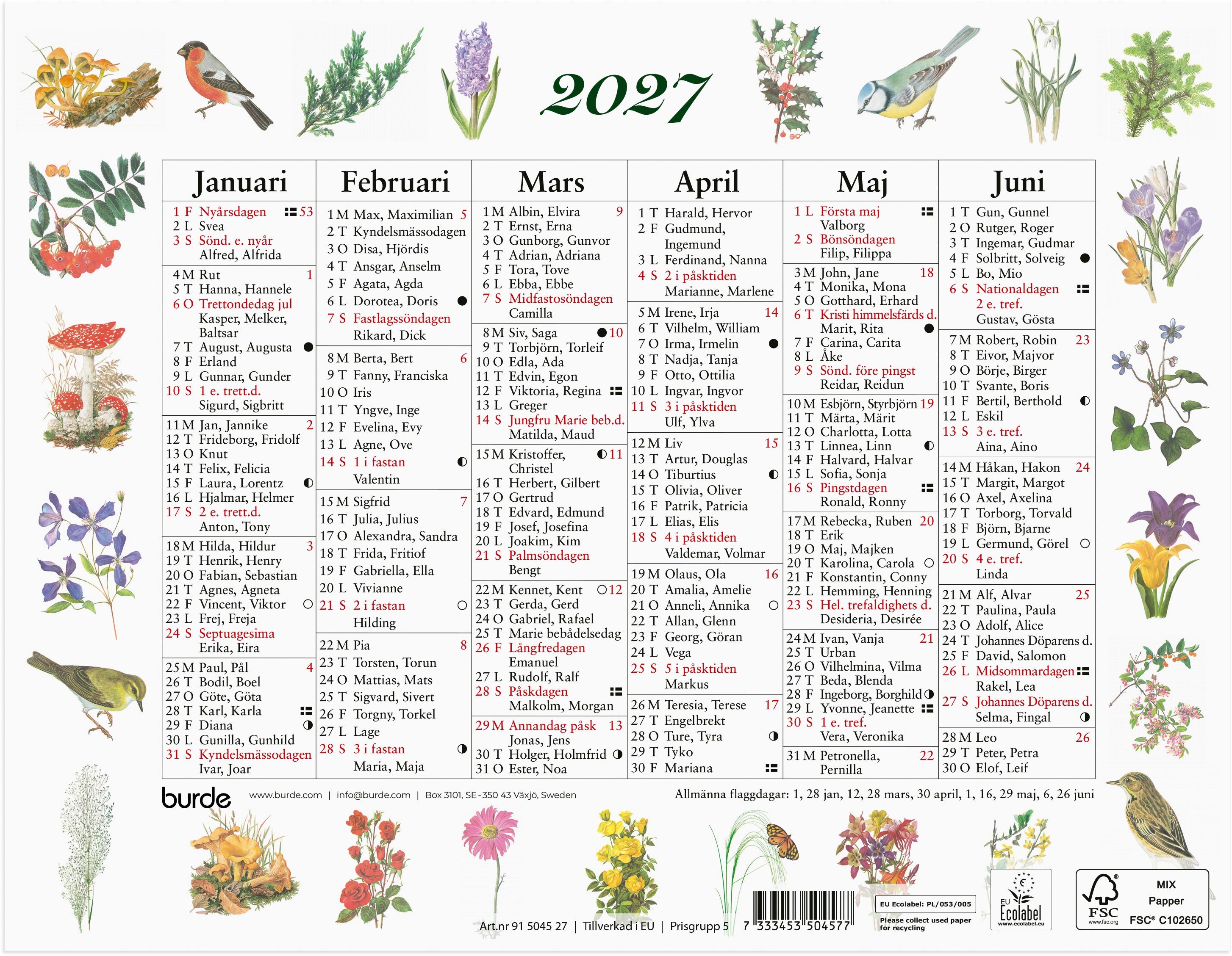 Produktbild - VF7009423 - Väggalmanacka lilla natur 2027 halvår per sida 245x190mm