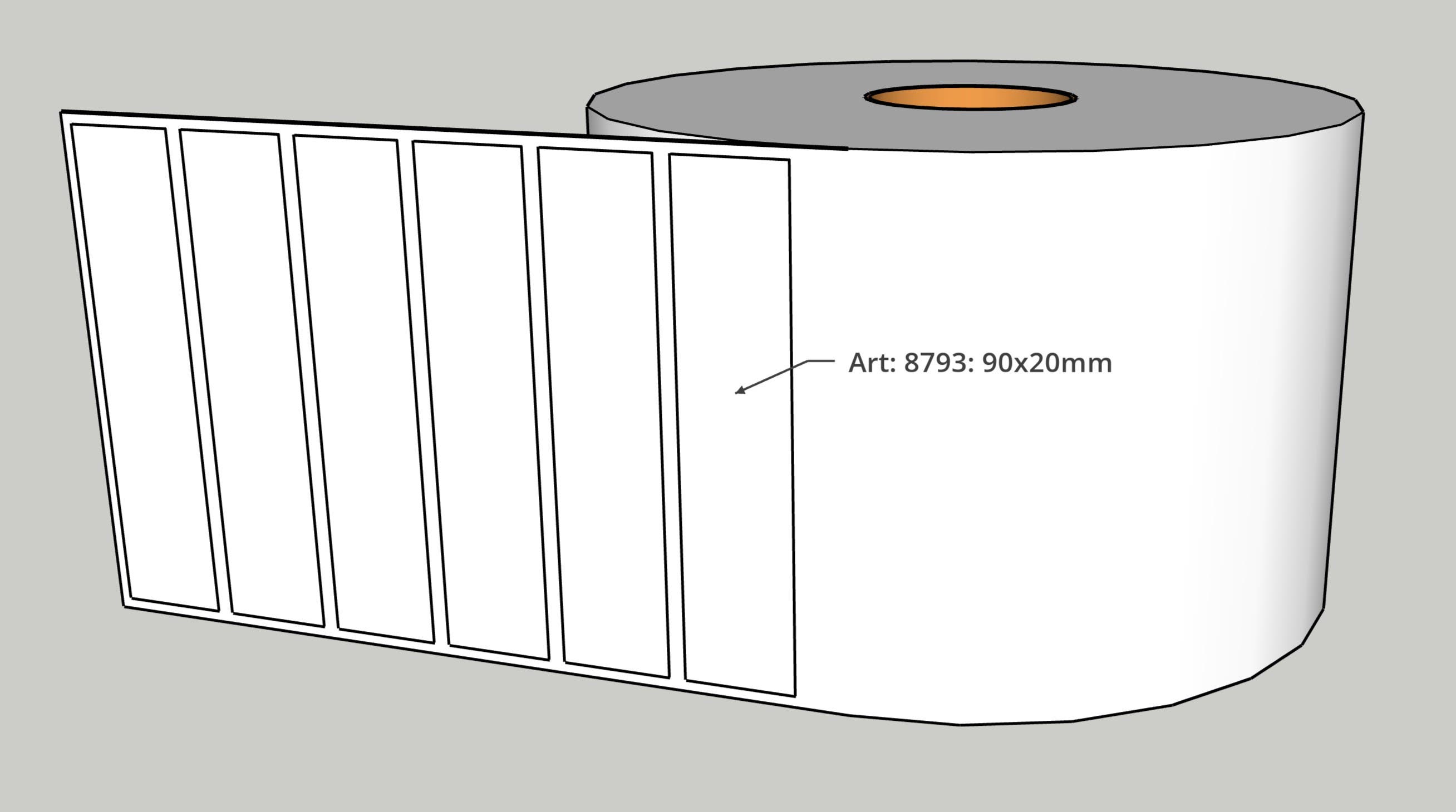 Produktbild - VF000161074 - Etikett vit matt syntetfolie med permanent fryslim och runda hörn 90x20mm bobin 76mm