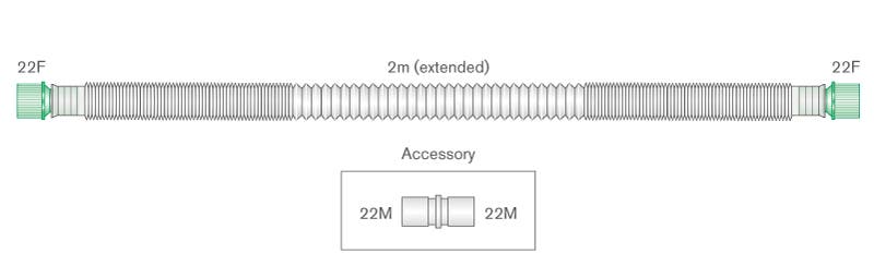 Produktbild - VF7002357 - Narkos- och respiratorslang expanderbar med koppling 22M-22M 22mm 2,0m