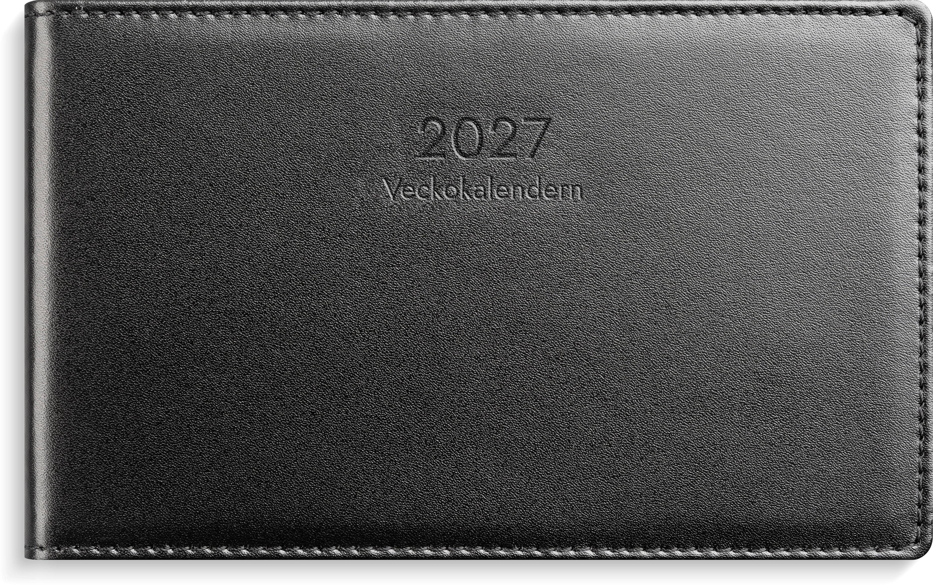 Produktbild - VF7009427 - Almanacka veckokalender 2027 skinn 1 vecka/uppslag timindelad kl 8-17 148x90mm