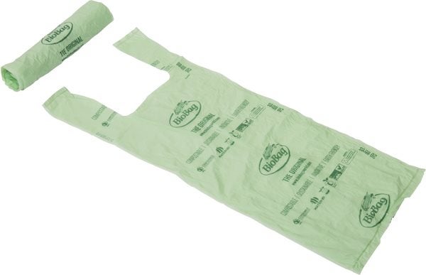 Produktbild - 57985 - Plastpåse med knythandtag och tryck 20L 410mmx54cm 25st/rulle