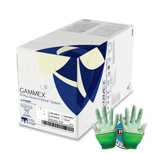 Produktbild - 61050 - Operationshandskar dubbelhandske polyisopren grön/vit strl 8,0