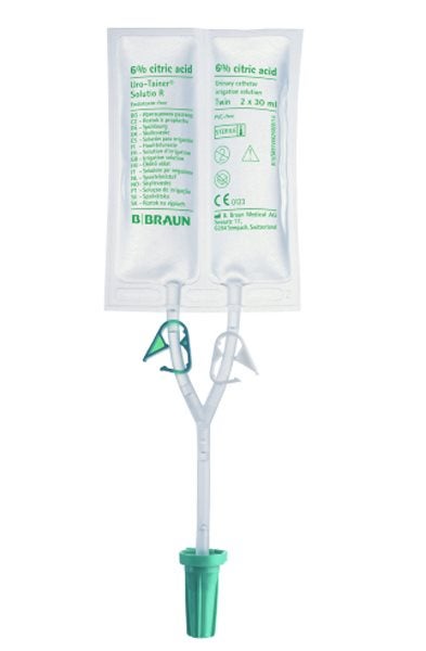 Produktbild - 53107 - Spolvätska för kvarkateter tvåkammarpåse med 6% citronsyra 2x30ml