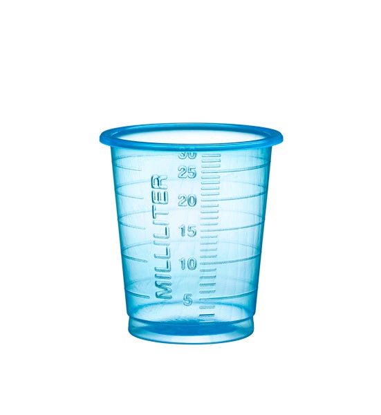 Produktbild - 59773 - Medicinbägare smal förnybar blå plast 30ml 38x42mm